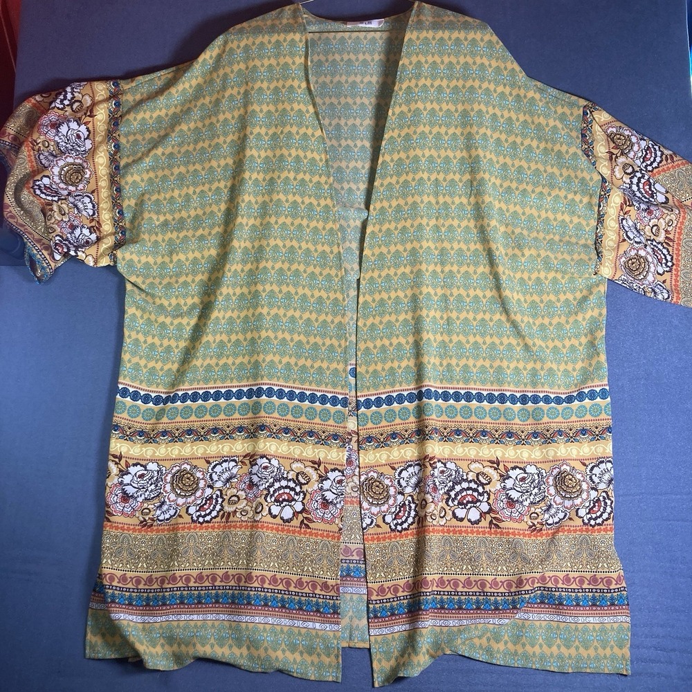 Jade By Jane 3XL Kimono Cardigan Cover Up Floral Patchwork Geometric Boho Hippie